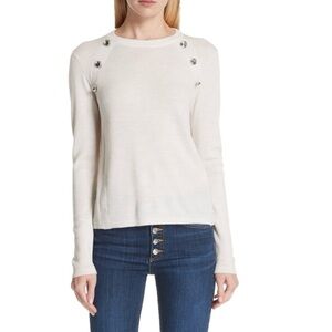 Veronica Beard Pearson Merino Cream  Crewneck Sweater Button Accents Size Large
